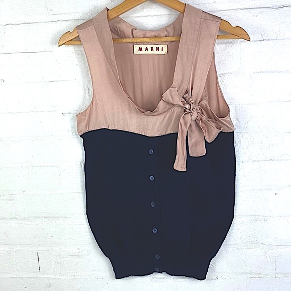 MARNI Satin & Knit Sleeveless Color Block Top